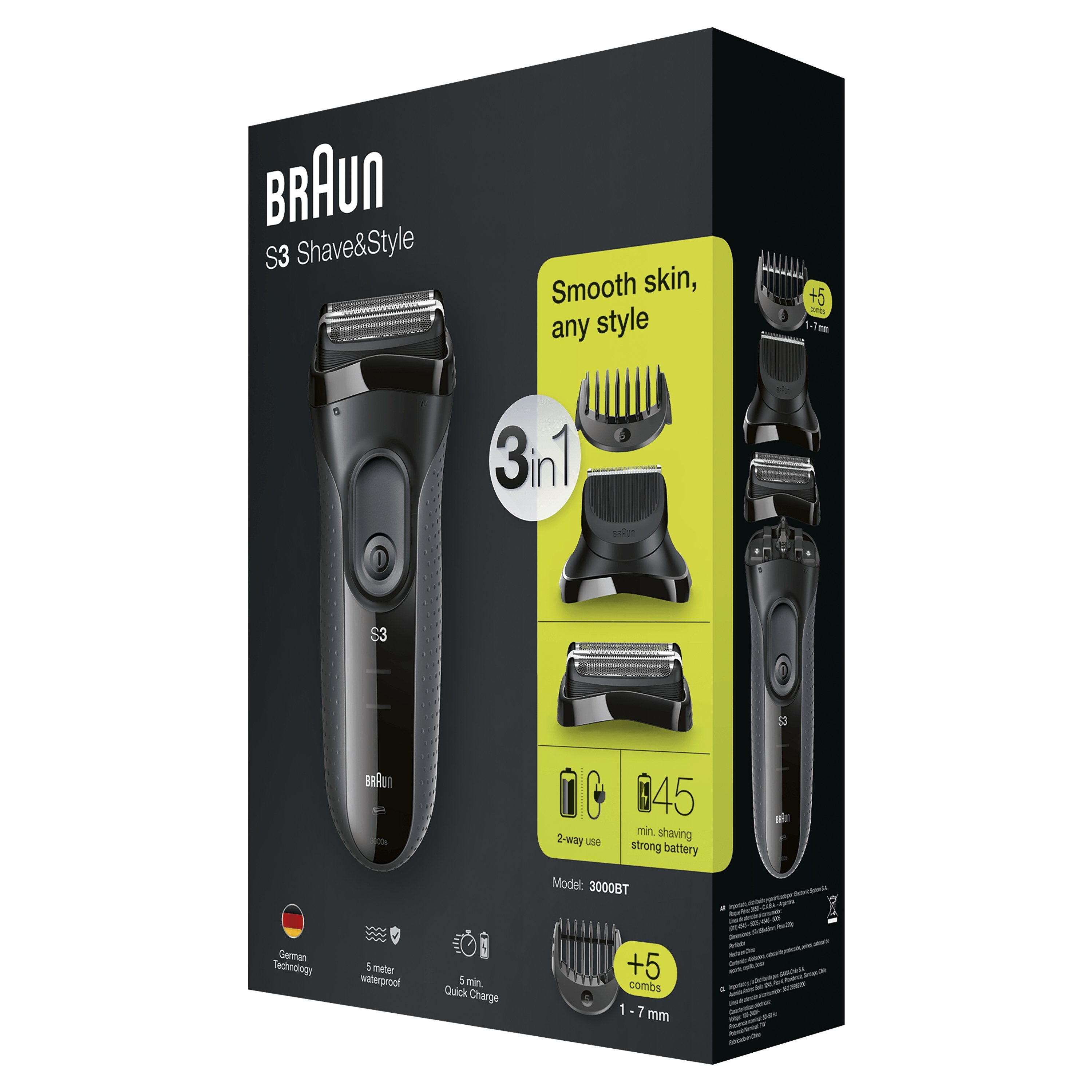 EAN 8006540835265 - Braun Series 3 3000BT Máquina de afeitar de láminas Recortadora Gris imagen 6