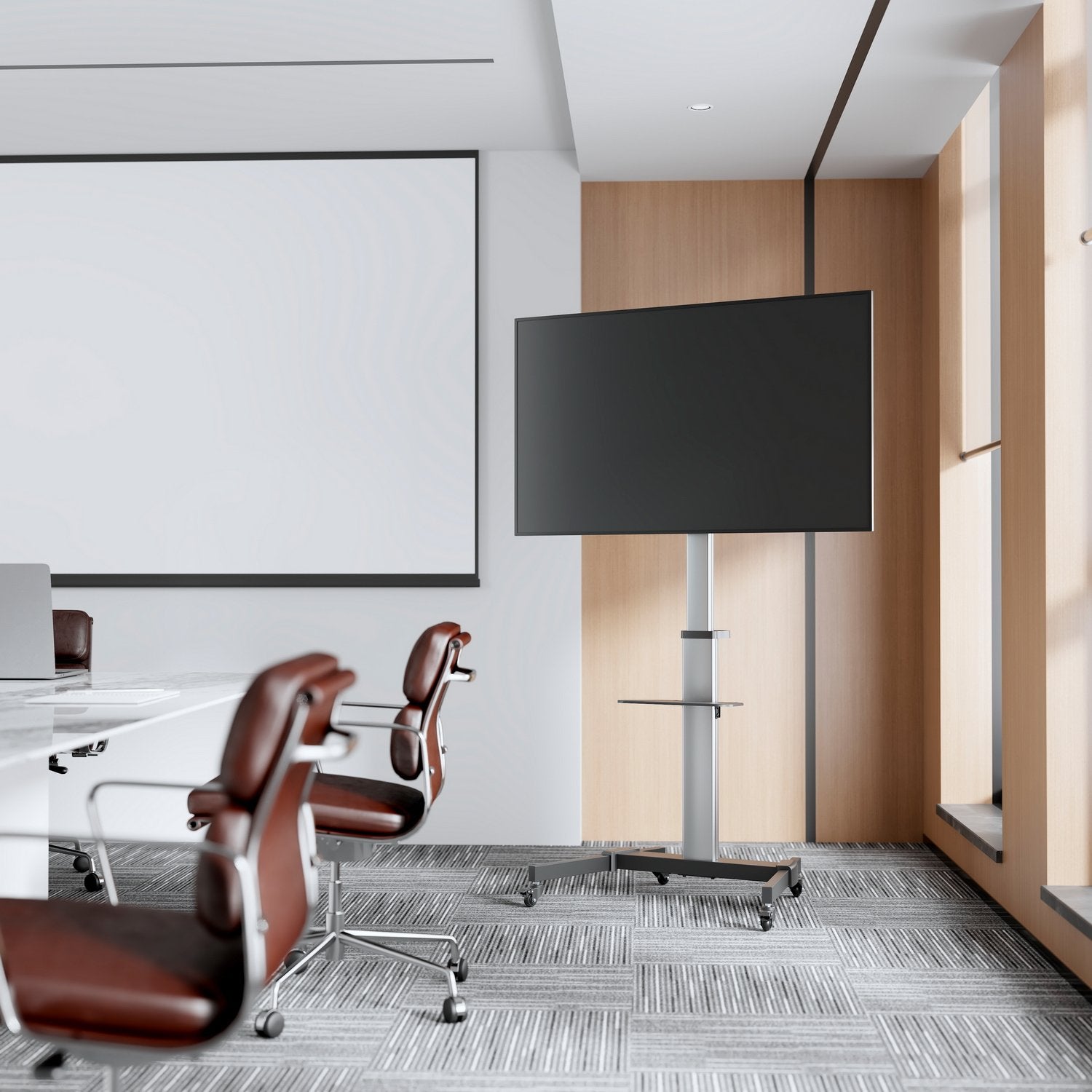 Aisens Soporte De Suelo Con Rueda, Bandeja Para Dvd Para Monitor / Tv 50kg De 37-86, Negro-Plata