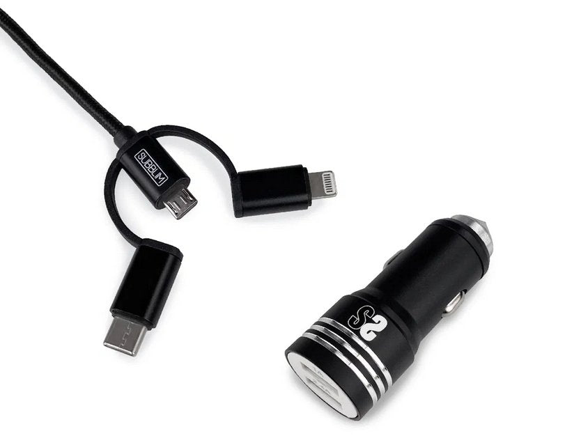 Cargador De Coche Subblim Sub-Chg-4cc002/ 2 Usb + Cable Usb 3 En 1/ 2.4a/ Negro