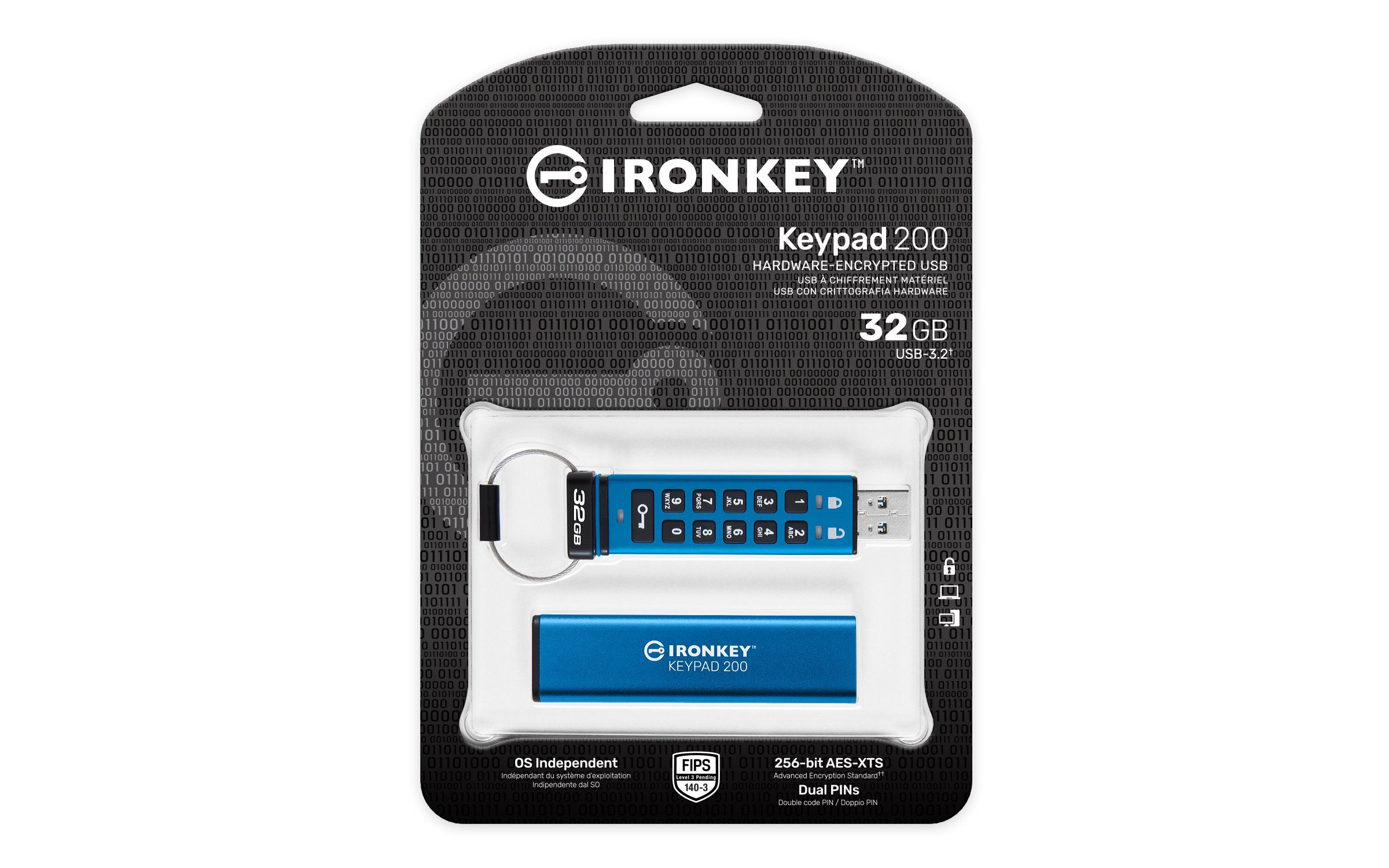 EAN 0740617330083 - Kingston Technology IronKey Keypad 200 unidad flash USB USB tipo A 3.2 Gen 1 (3.1 Gen 1) Azul imagen 3