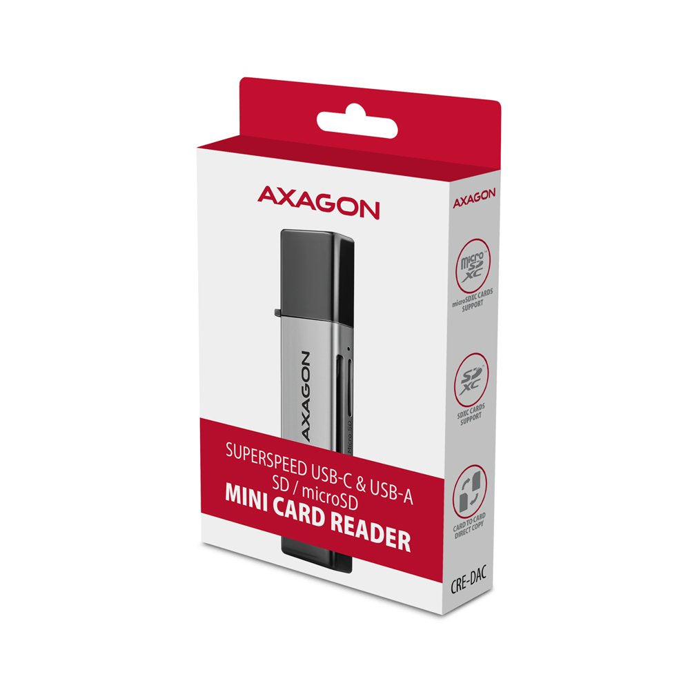 EAN 8595247907134 - Axagon CRE-DAC USB-C+ USB-A 5 Gbps MINI card reader 2-slot & lun SD/microSD lector de tarjeta USB 3.0 Typ imagen 8