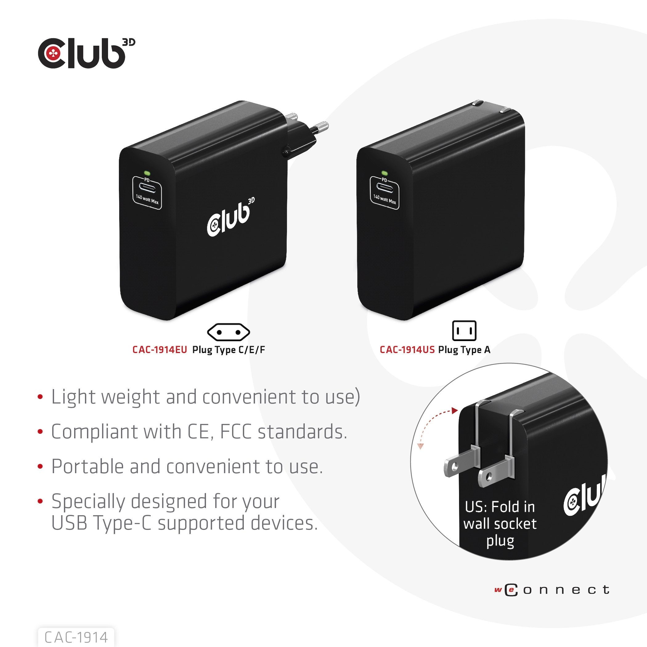 Club3d Cargador 1xusb Typ C, Pd 140w Retail