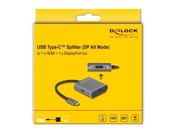 Delock 87867 Divisor Usb Type-C (Modo Dp Alt) A 1 X Hdmi + 1 X Displayport Mst Con Usb Type-C Pd