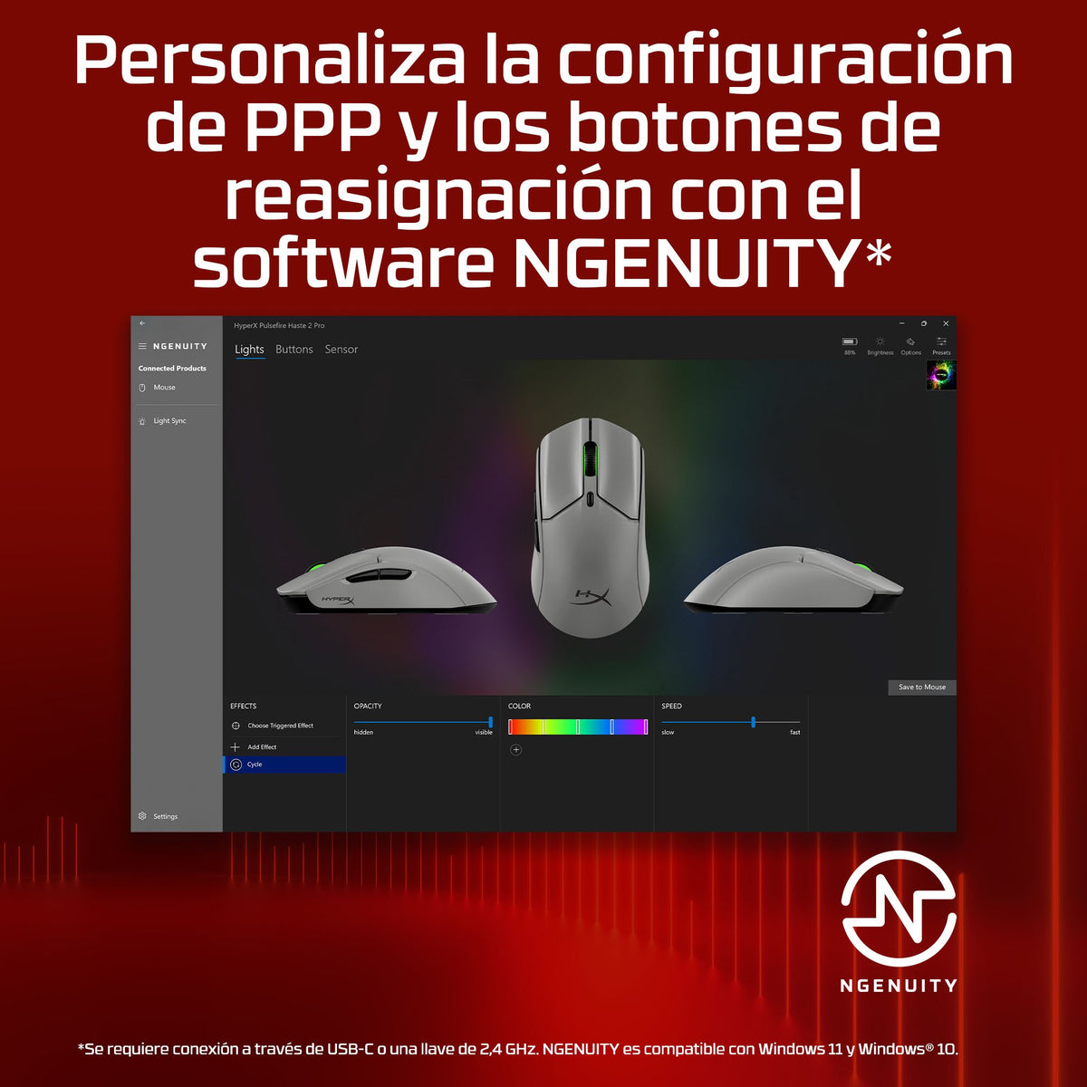 EAN 0198122802432 - HyperX Pulsefire Haste 2 Pro 4k Wireless Gaming Mouse ratón Juego Ambidextro Bluetooth + USB Type-C Óptic imagen 2