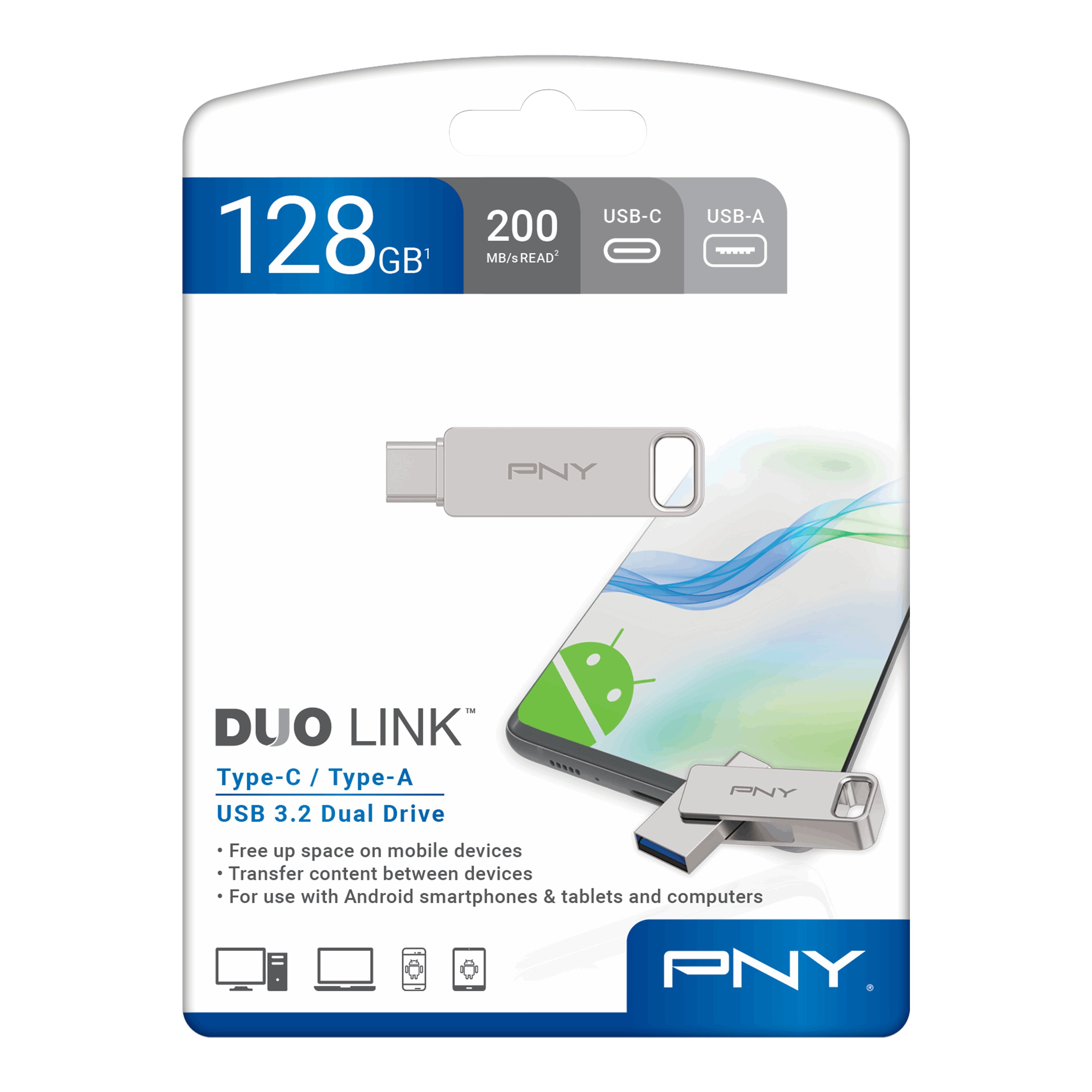 Memoria Usb De 128 Gb Pny Duo Link Usb 3.2 Tipo-C Unidad Flash Dual Al Por Menor