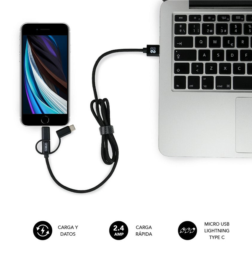 Cargador De Coche Subblim Sub-Chg-4cc002/ 2 Usb + Cable Usb 3 En 1/ 2.4a/ Negro