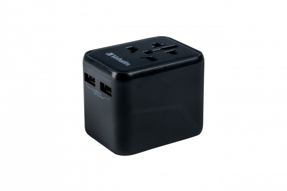 Verbatim Adaptador De Carga, Universal Travel, Uta-01, Negro 100-250 V, 2x Usb Tipo A