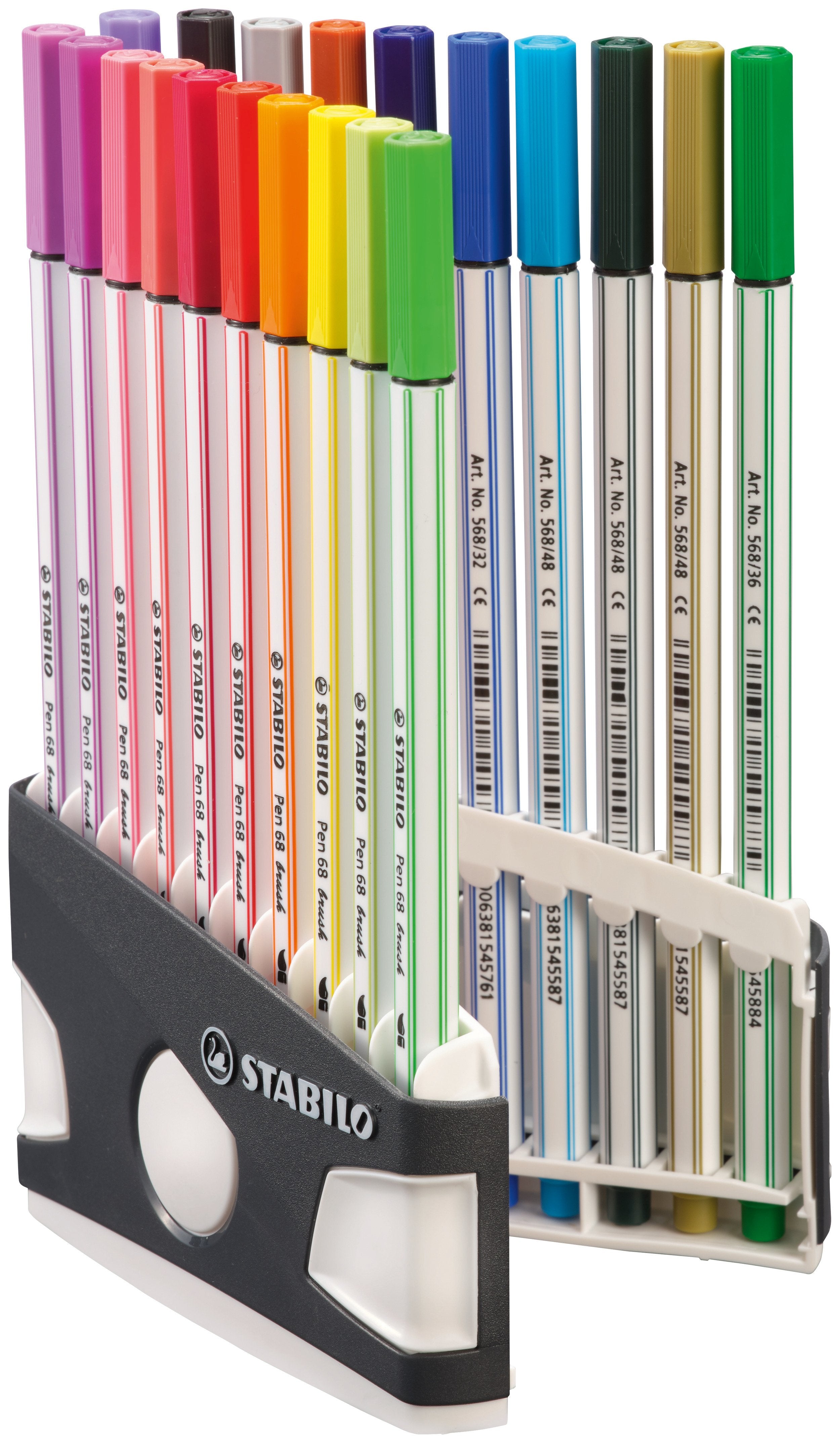 Stabilo Pen 68 Brush Arty Caja De Plastico Rigida Con 30 Rotuladores - Punta De Pincel - Tinta A Base De Agua - Colores