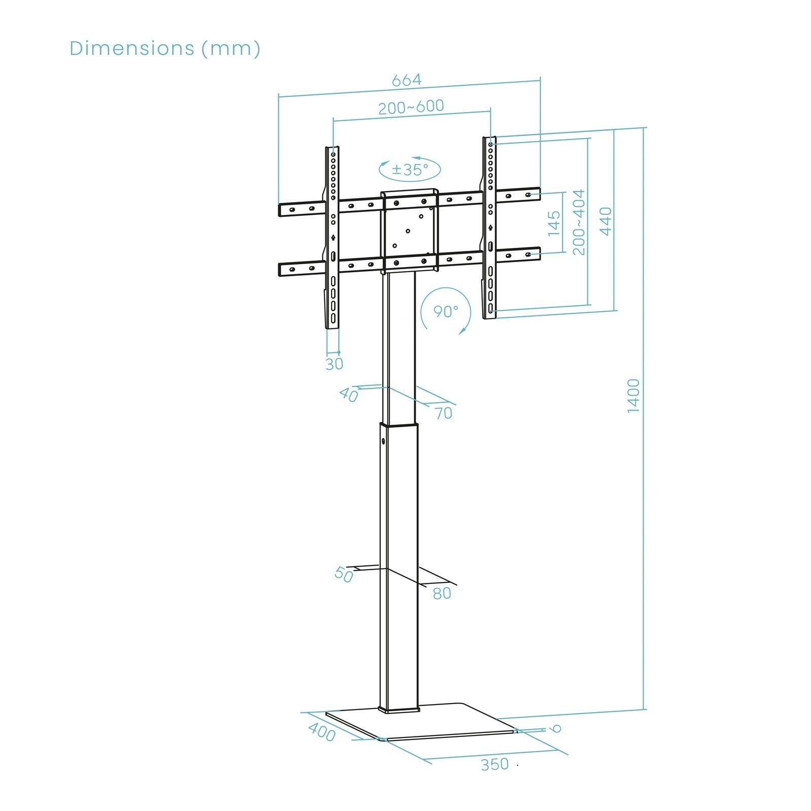 EAN 8433281016316 - TooQ FS2286M-B soporte para TV 177,8 cm (70") Negro imagen 7