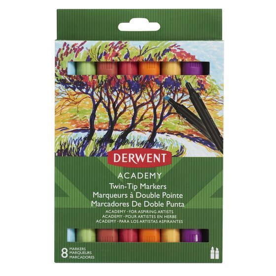 Derwent Academy Estuche 8 Rotuladores Doble Punta ( Fina Y Biselada ) C/Surtidos
