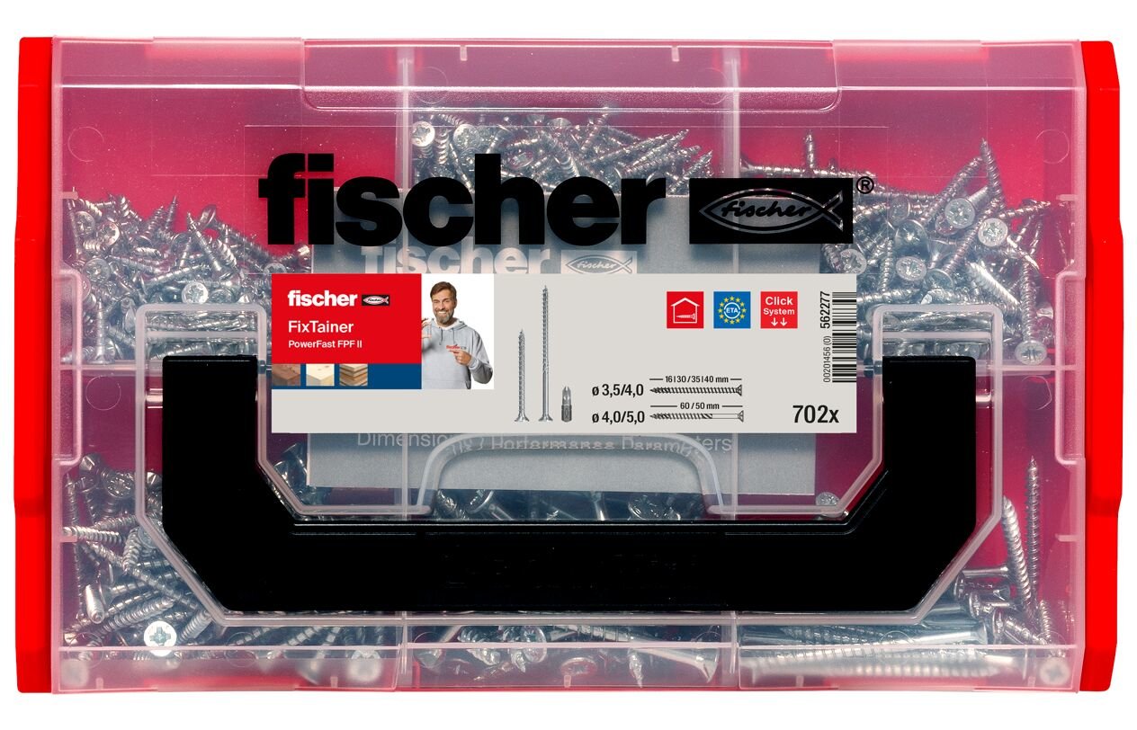 Fischer Fixtainer Powerfast Ii Cabeza Avellanada Pz, Juego De Tornillos 702 Piezas, Rosca Parcial Y Total, Galvanizado 562277