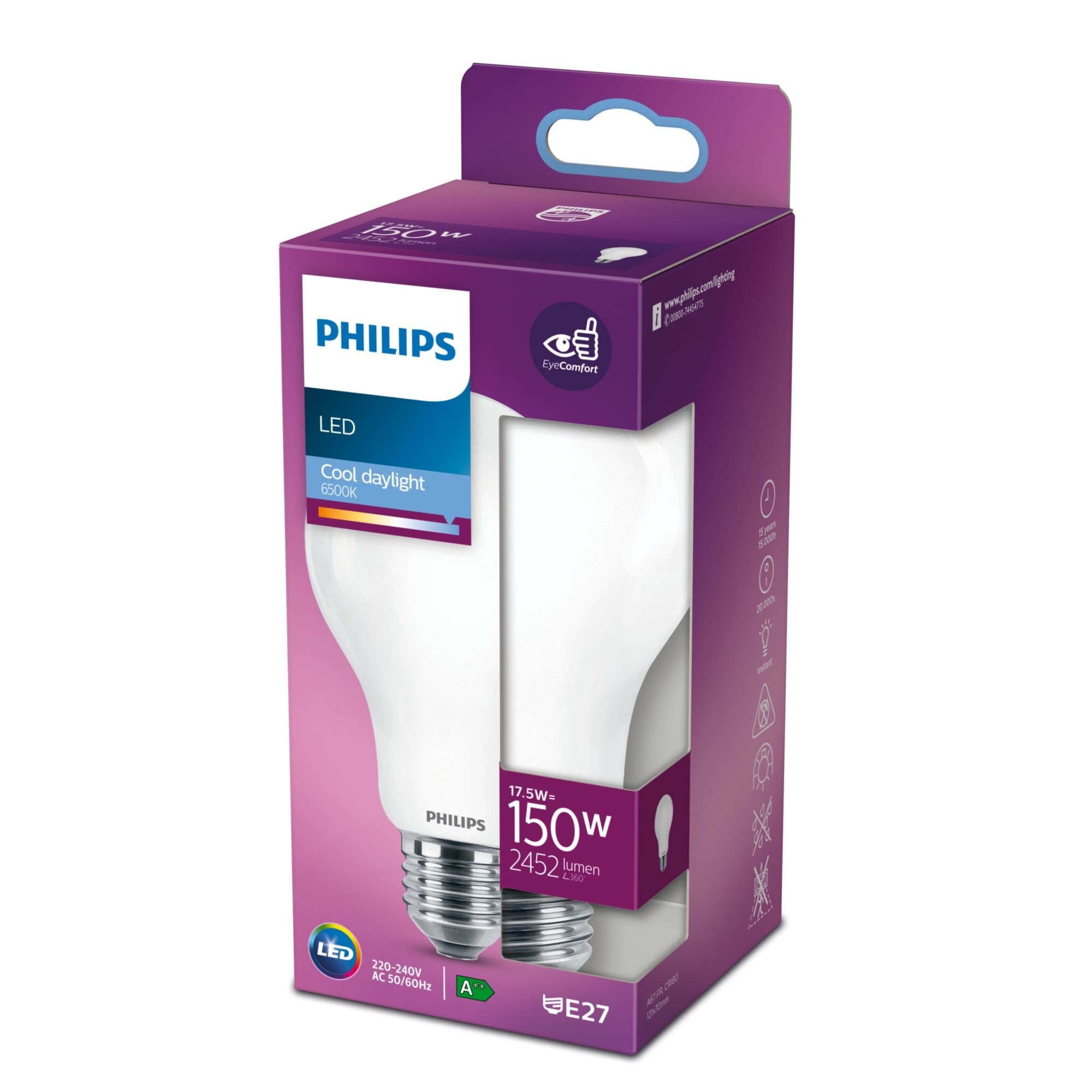 Bombilla Standard Led E27 17,5w 2452lm 6500k Luz Fria Ø7,5x12,1cm. Philips