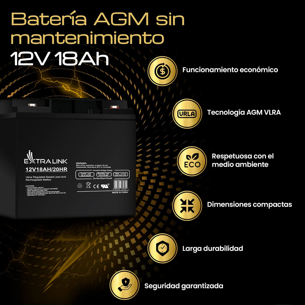 Extralink Akumulator Battery Accumulator Agm 12v 18ah - Batterie - 18.000 Mah Sealed Lead Acid (Vrla) 13,5 V