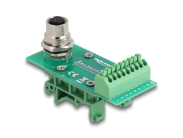 Delock 60659 Adaptador De Módulo De Transferencia M12 Hembra Con Codificación A De 8 Pines A Bloque De Terminales De 9 Pines Para Carril Din