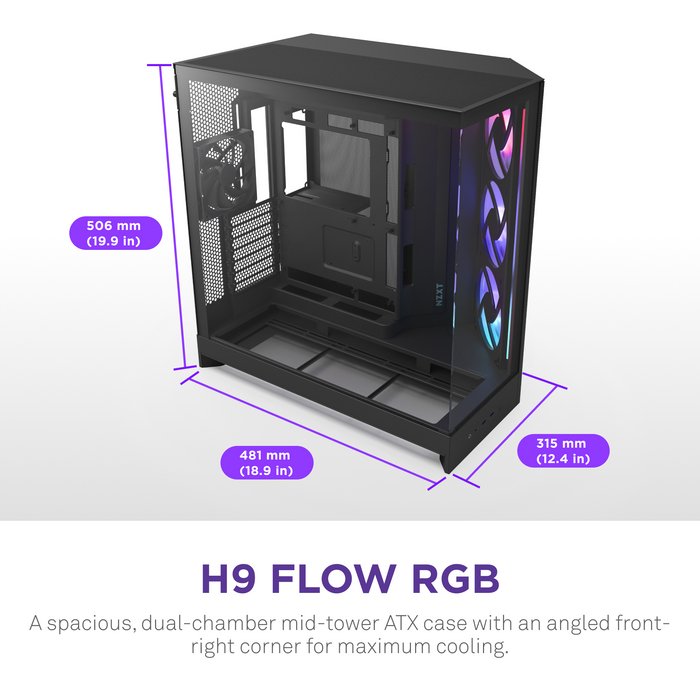 EAN 5056547207681 - NZXT H9 Flow RGB+ Midi Tower Negro imagen 10