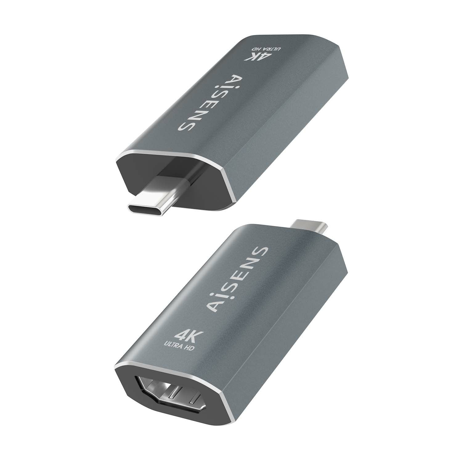 Aisens Adaptador Conversor Aluminio Usb-C A Hdmi 4k@60hz, Usb-C/M-Hdmi/H, Gris