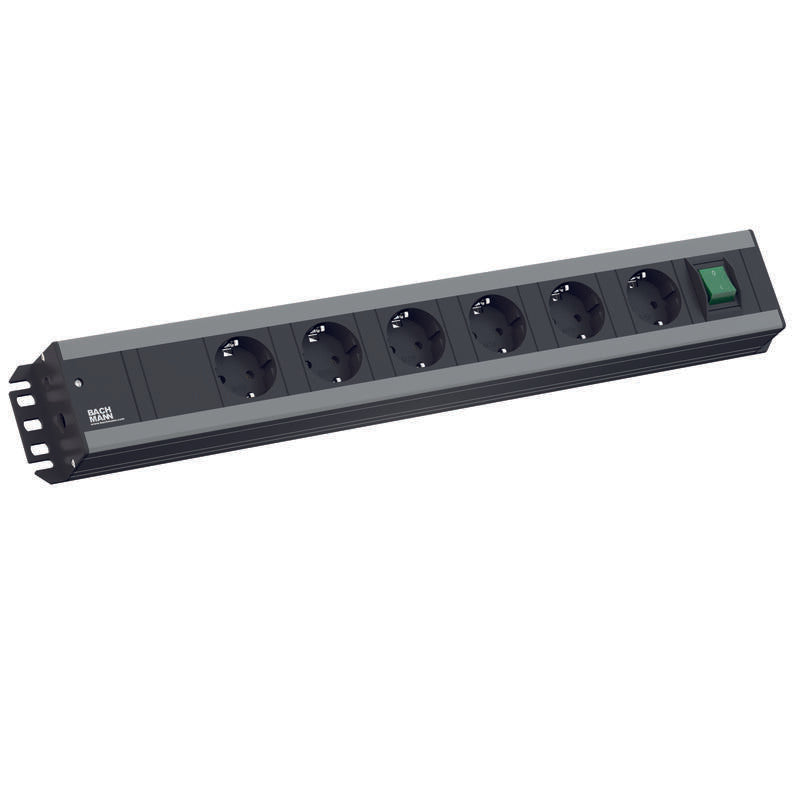 Bachmann Handwerkerleiste 6 Tomas 90°, Negro 2,0m. Con Interruptor Rechts