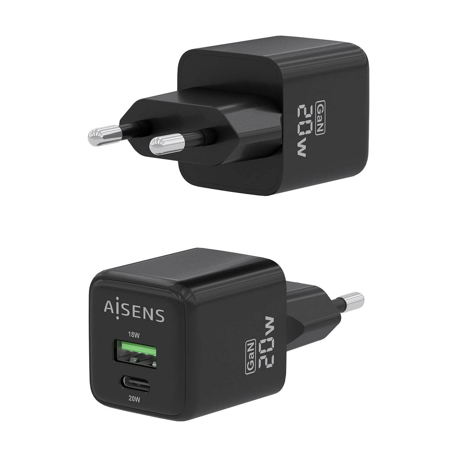 Aisens Cargador Gan 20w - 1xusb-C Pd3.0 Qc4.0 - 1xusb-A Qc3.0 - Negro