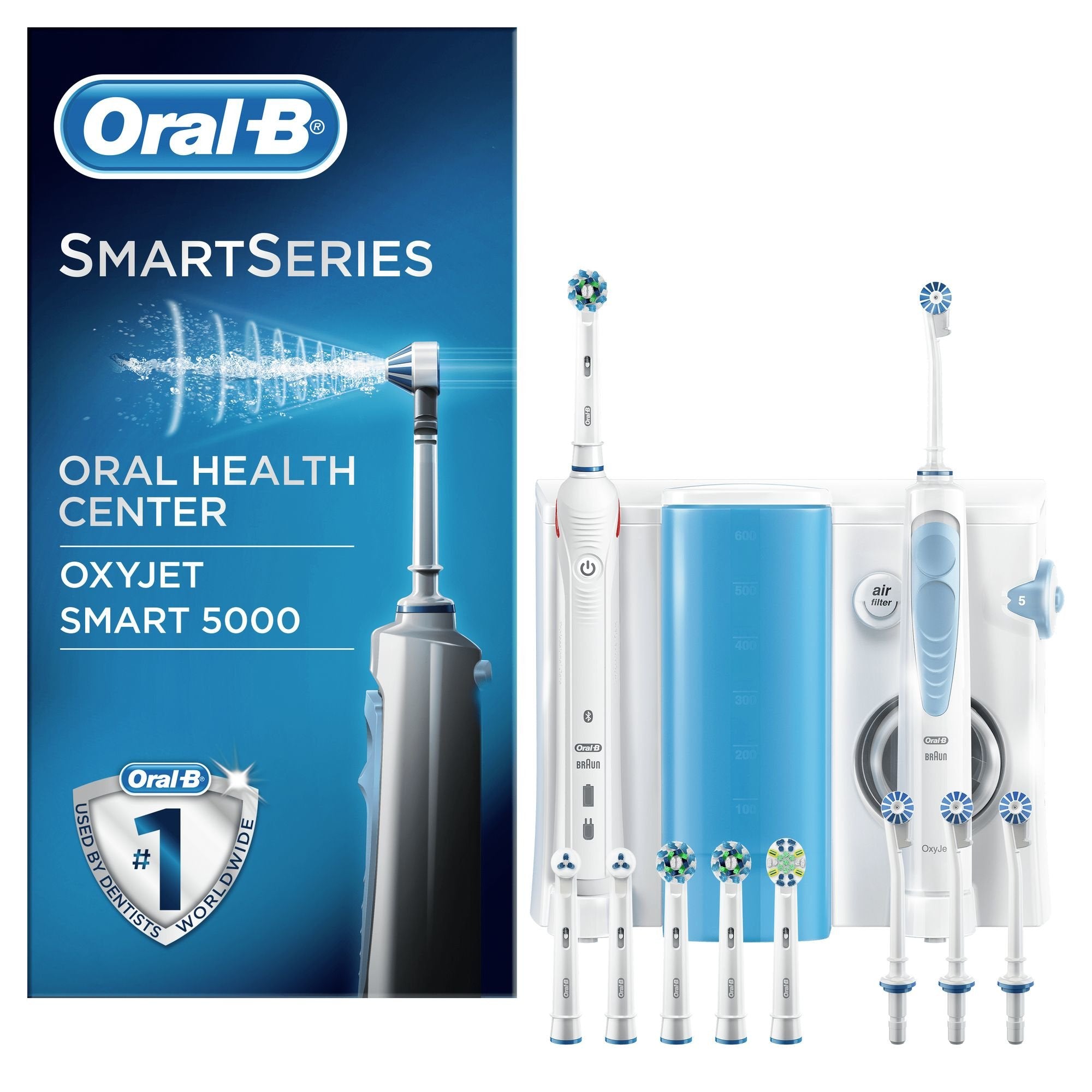 Centro Dental Braun Oc 601 (Oxyjet + Smart 50000) Incluye Mango Cepillo Electro + Oxyjet Irrigador + 4 Cabezales Oxyjet + 6 Cabezales Recambio