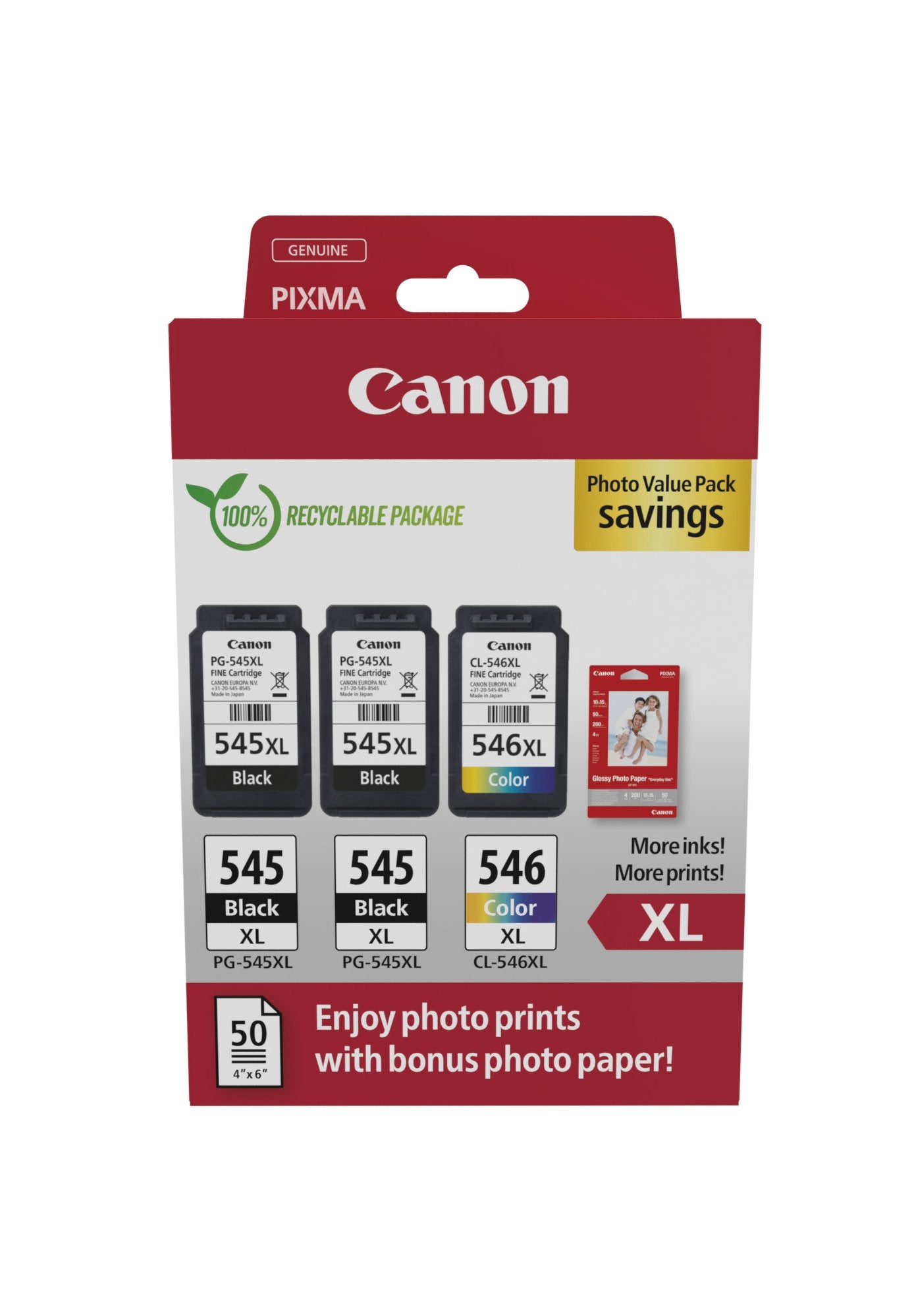 EAN 8714574680040 - Canon 8286B015 cartucho de tinta 3 pieza(s) Original Alto rendimiento (XL) Negro, Cian, Magenta, Amarillo imagen 1
