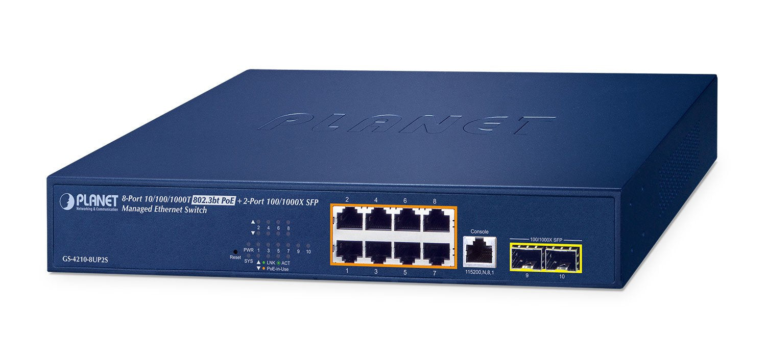 EAN 4711605287357 - PLANET IPv6/IPv4, 8-Port Gestionado L2/L4 Gigabit Ethernet (10/100/1000) Energía sobre Ethernet (PoE) 1U imagen 1