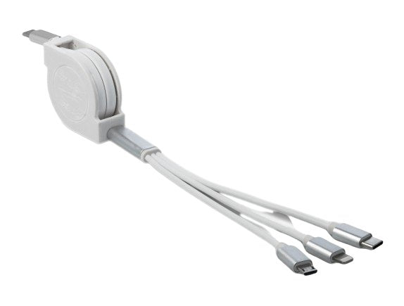 Delock 85844 Cable De Carga Retráctil Usb Type-C 3 En 1 Para Lightning / Micro Usb / Usb Type-C Blanco