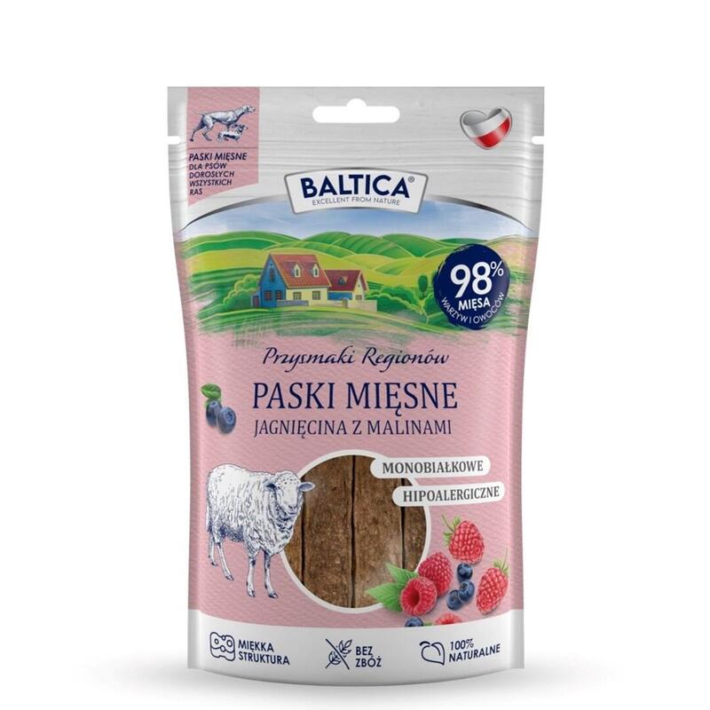 Baltica Przysmaki Regionów Tiras De Carne Cordero Con Frambuesas Premio Para Perros 90 G