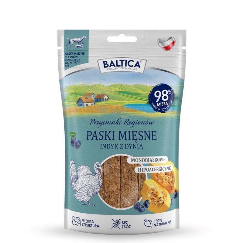 Baltica Przysmaki Regionów Tiras De Carne Pavo Con Calabaza Premio Para Perros 90 G