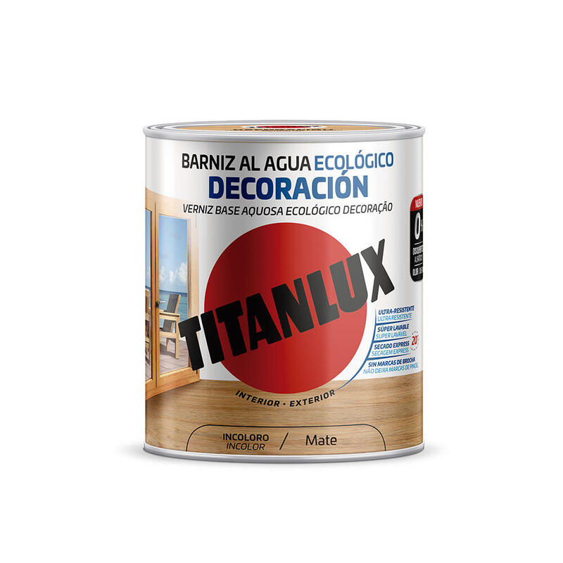 Barniz Al Agua Ecológico Decoración Mate Incoloro 0,750l Titanlux M22100034