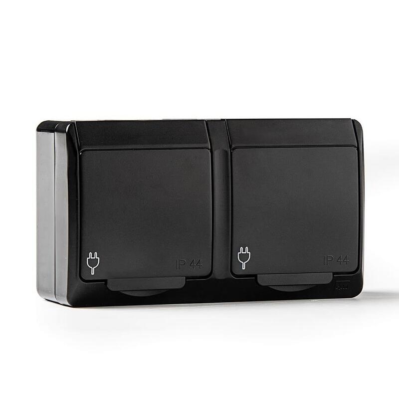 Base Doble T/Tl Estanca, Ip44 16 A 250 V, Negro, Blíster