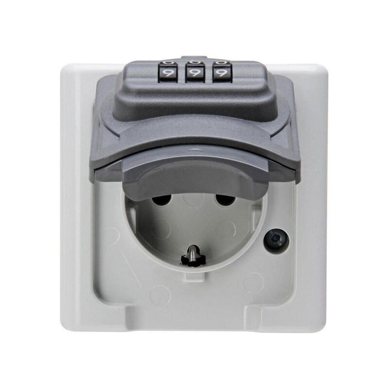 Base Fija 2p+T Tipo F Superficie Gris 16a 250v~ Con Cerradura De Combinación