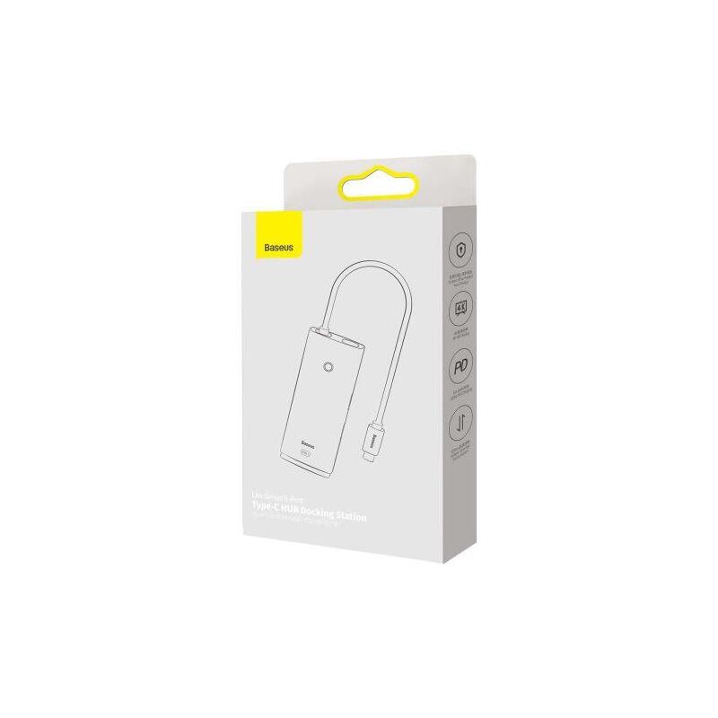 Baseus Hub Lite Series 5-In-1 Multifunctional (Type-C To 2x Usb 3.0 / Type-C / Hdmi 1.4 / Sd/Tf) White (Wkqx050102)