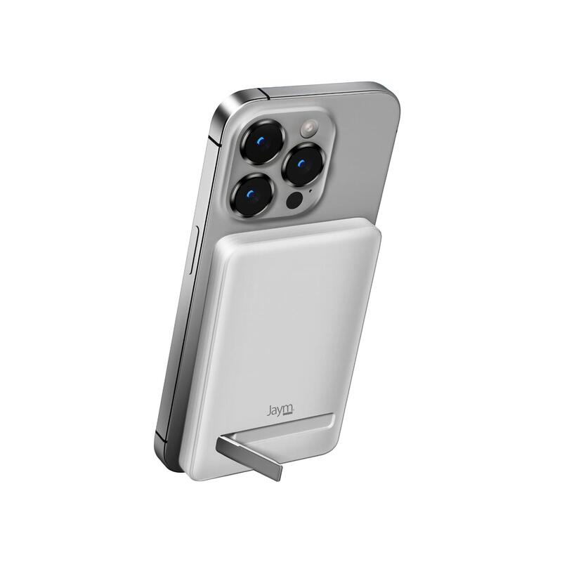 Batería De Secours 5 000 Mah Con Fonction Stand - Magsafe Induction 15w Out + Usb-C In / Out + Anneau Magsafe - Blanco - Jaym
