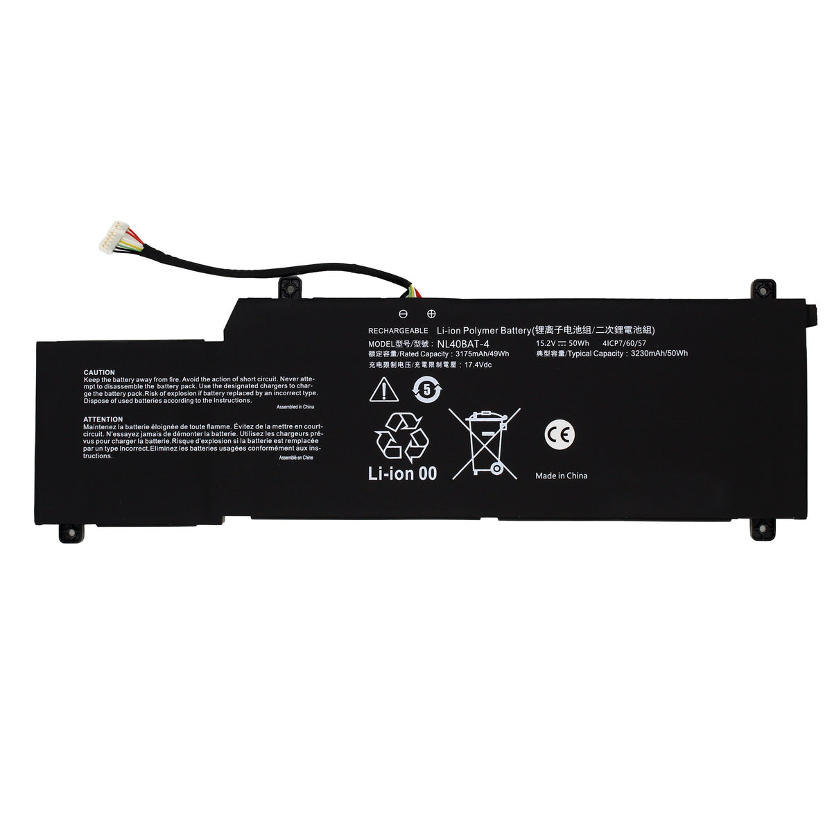 Batería Para Portátil Clevo Nl55Au Nl50Gu Nl50G1 Nl50Ru Nl40Pu2 Nl40Gu Nl40Bat-4 15.2V 3175Mah 49Wh