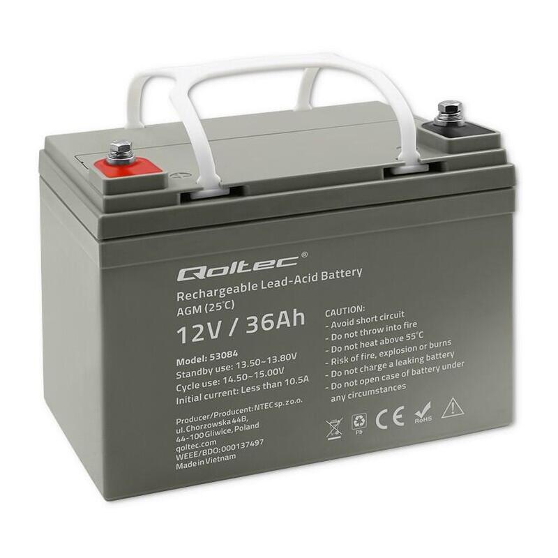 Qoltec 53084 Agm Battery 12v 36ah Max. 540a