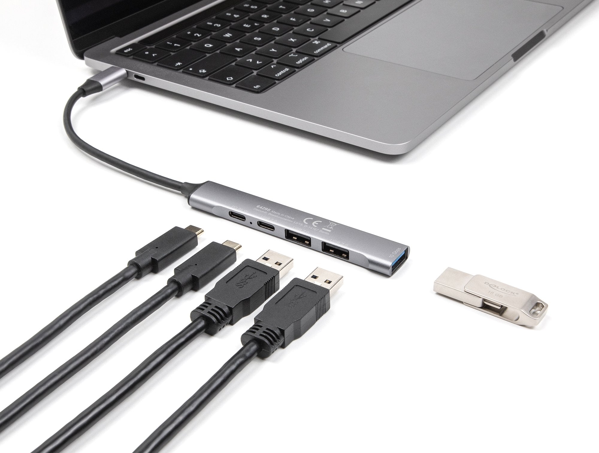 Delock 4 Port Slim Usb Tipo-C Hub Con 1 X Usb 10 Gbps Typ-A + 2 X Usb 2.0 Typ-A