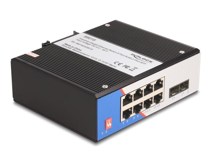 Delock 88016 Switch Gigabit Ethernet Industrial 8 Puertos Rj45 2 Puertos Sfp Para Carril Din
