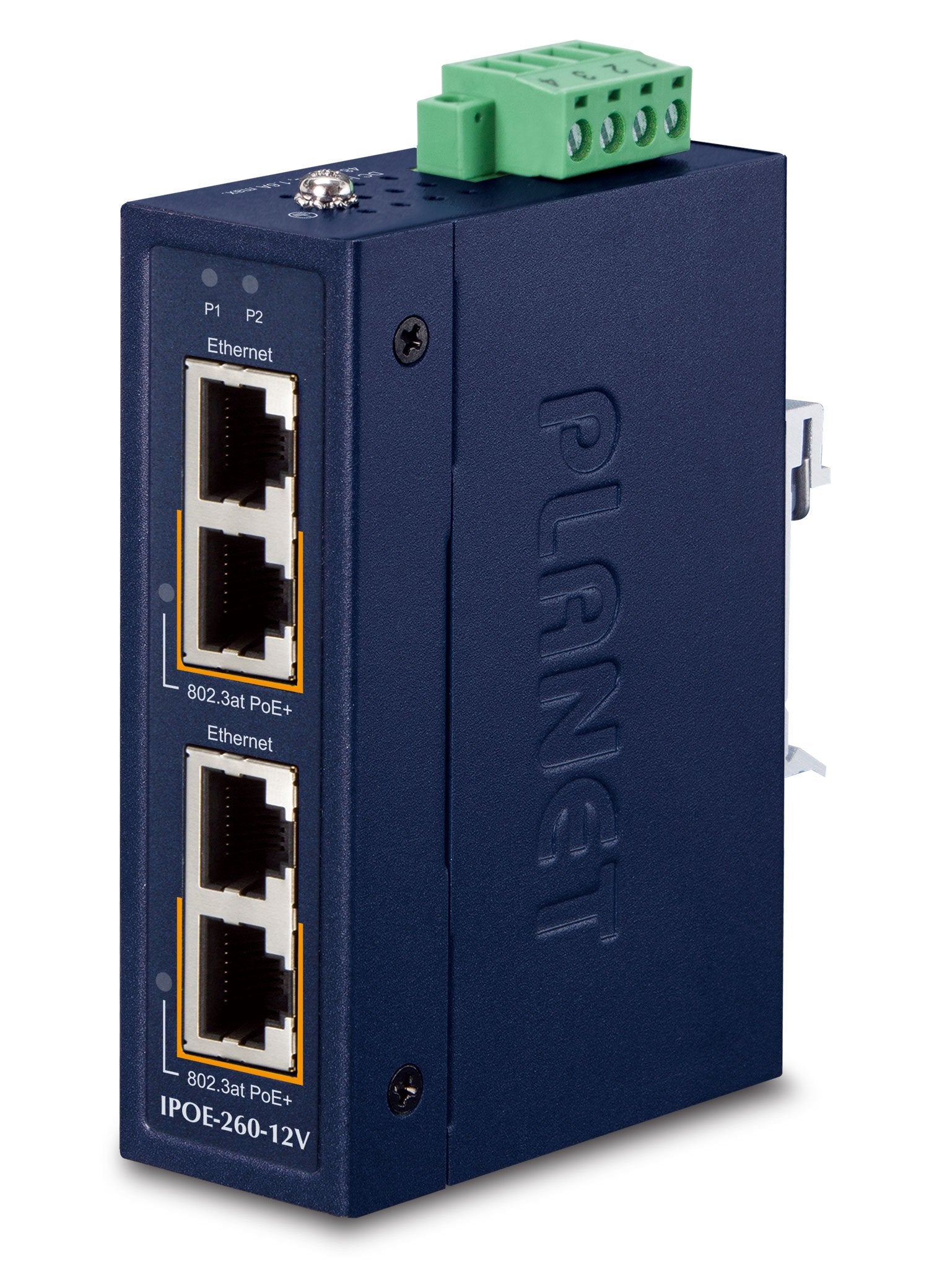 EAN 4711605284769 - PLANET Industrial 2-port 10/100/1000T Gigabit Ethernet (10/100/1000) Energía sobre Ethernet (PoE) Azul imagen 1