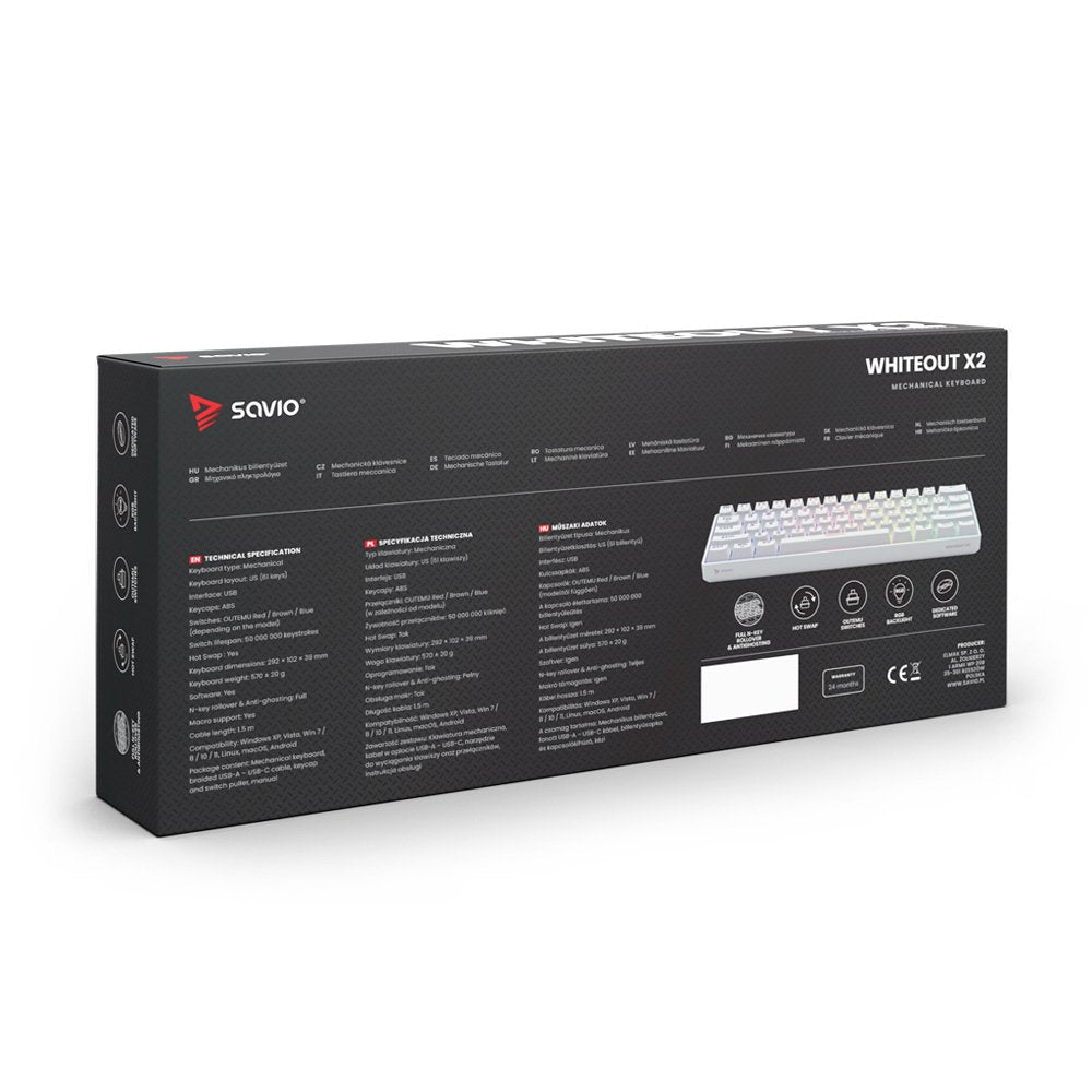 EAN 5901986049357 - Savio WHITEOUT X2 PEACH teclado Juego USB QWERTY Inglés internacional Blanco imagen 15