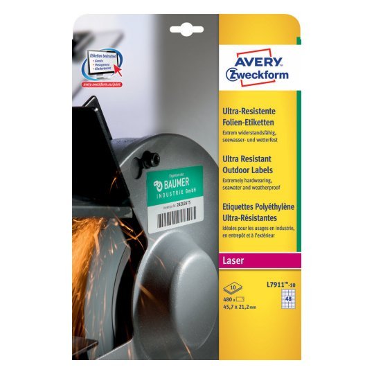 Avery L7911-10 Etiqueta Autoadhesiva Blanco Rectángulo Redondeado Permanente 480 Pieza(S)