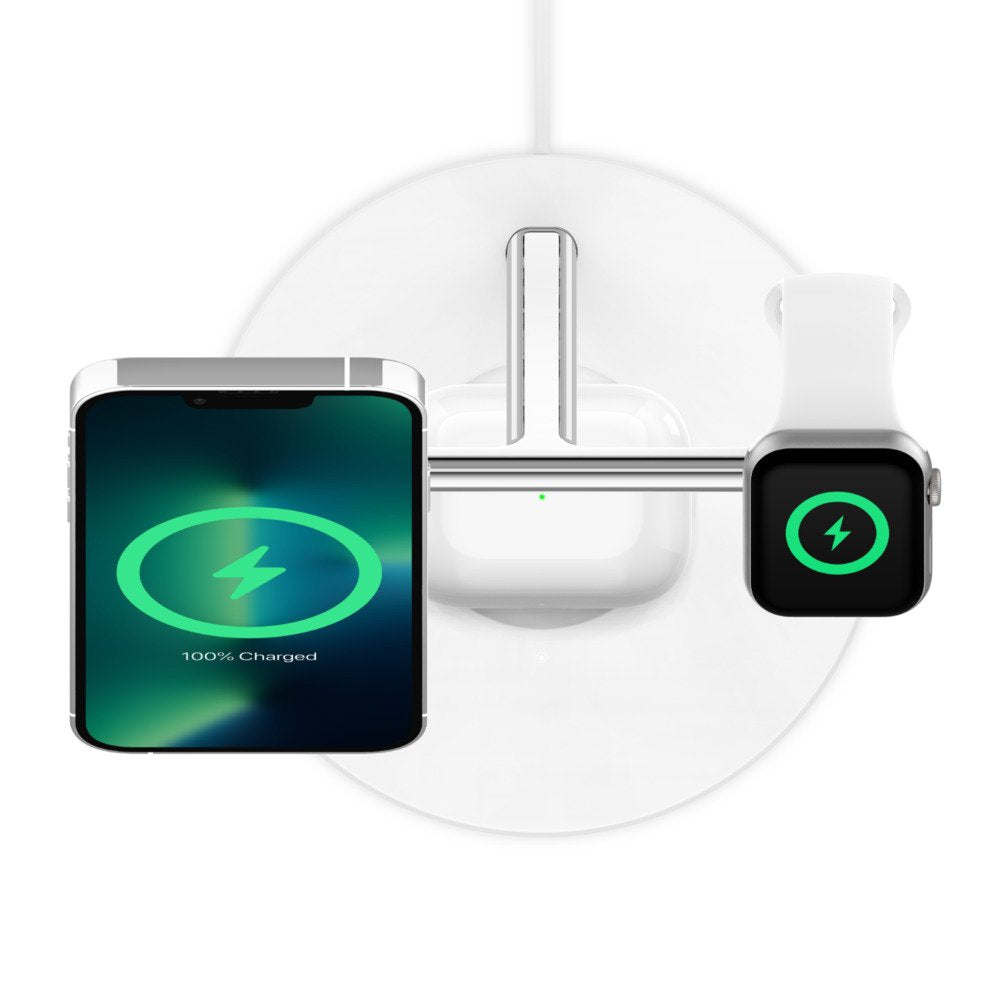Belkin Boost Charge Pro Base De Carga Inalmbrica Con Magsafe + Adaptador De Corriente Ca 15 Vatios Fast Charge Blanco Para Apple Airpods, Airpods Pro, Iphone 12, 13, Watch Series 4, Series 5, Series 6, Series 7