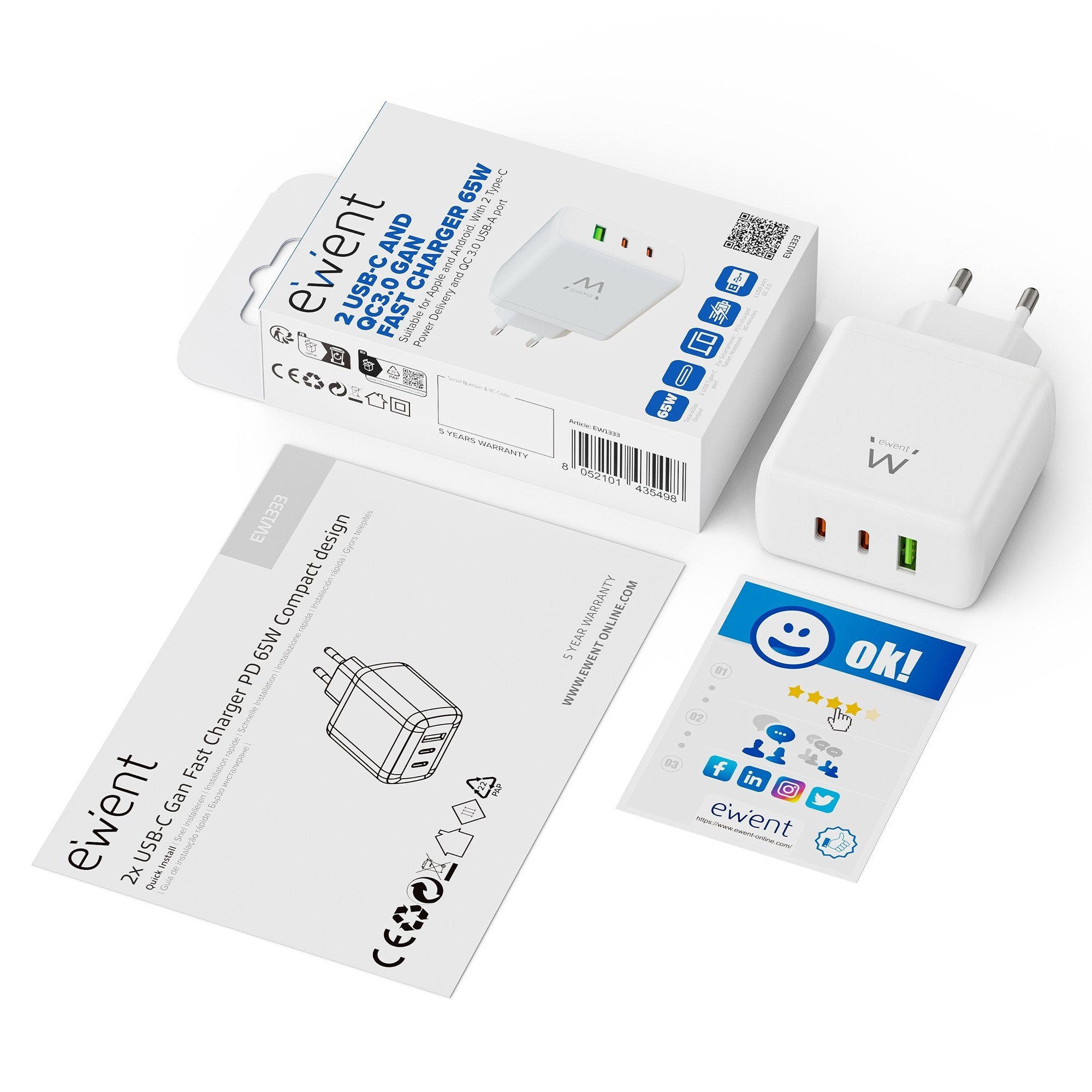 Cargador Ewent Ew1333 95w 2x Usb Tipo C Usb Tipo A