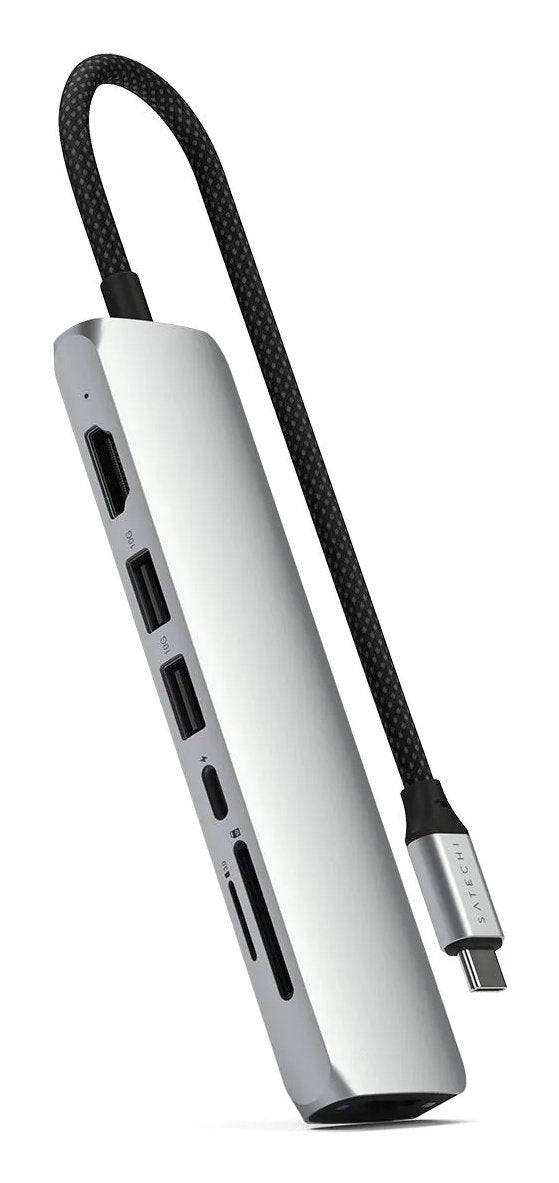 Satechi 7-W-1 Usb-C Slim Multiport Adapter Ethernet (Usb-C Pd, 2x Usb-A, Hdmi 4k, Ethernet, Czytnik Kart Micro/Sd) (Srebrny)