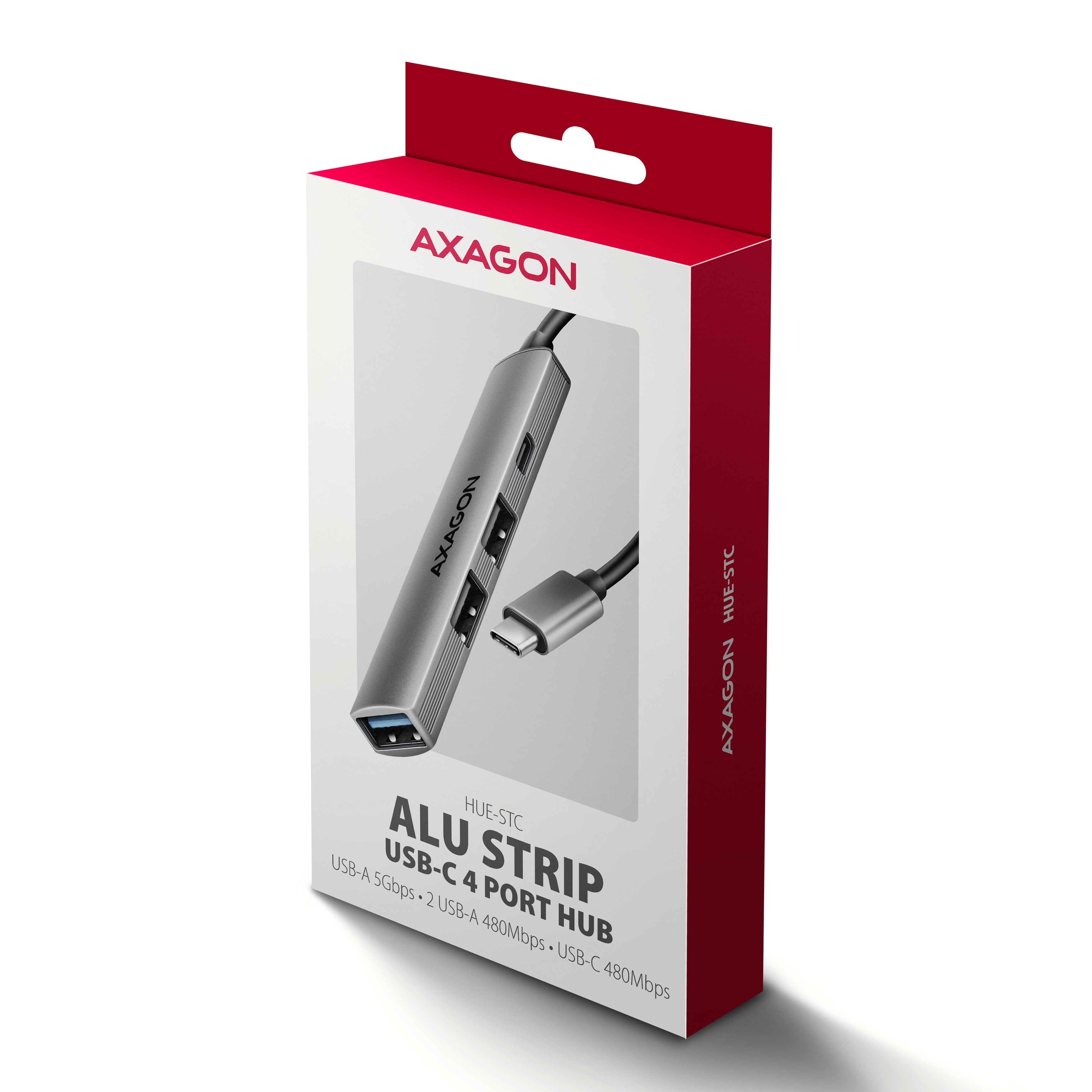 Axagon Hub Usb Hue-Stc, 4x Usb Alu Strip Hub, 1x Usb-A 5gbps, 2x Usb-A & 1x Usb-C 480mbps, Kabel Usb-C 12cm Usb 3.2 Gen 1 (3.1 Gen 1) Type-C 5 Mbit/S Gris