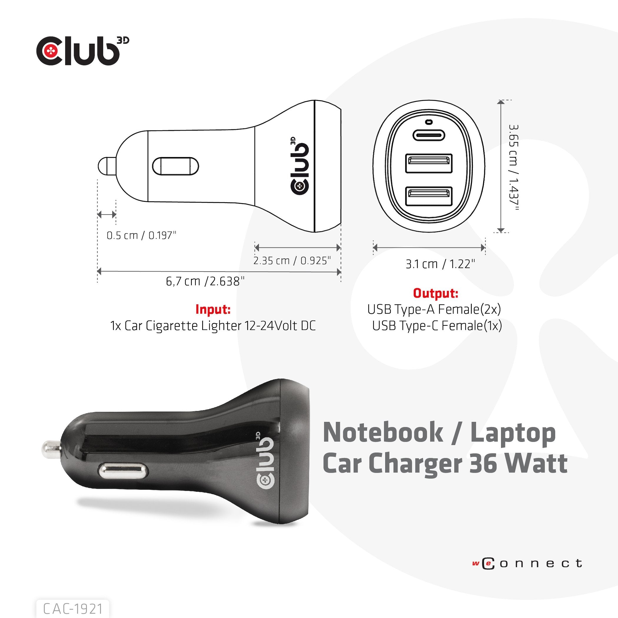 EAN 8719214472788 - CLUB3D CAC-1921 cargador de dispositivo móvil Portátil Negro Encendedor de cigarrillos Auto imagen 3