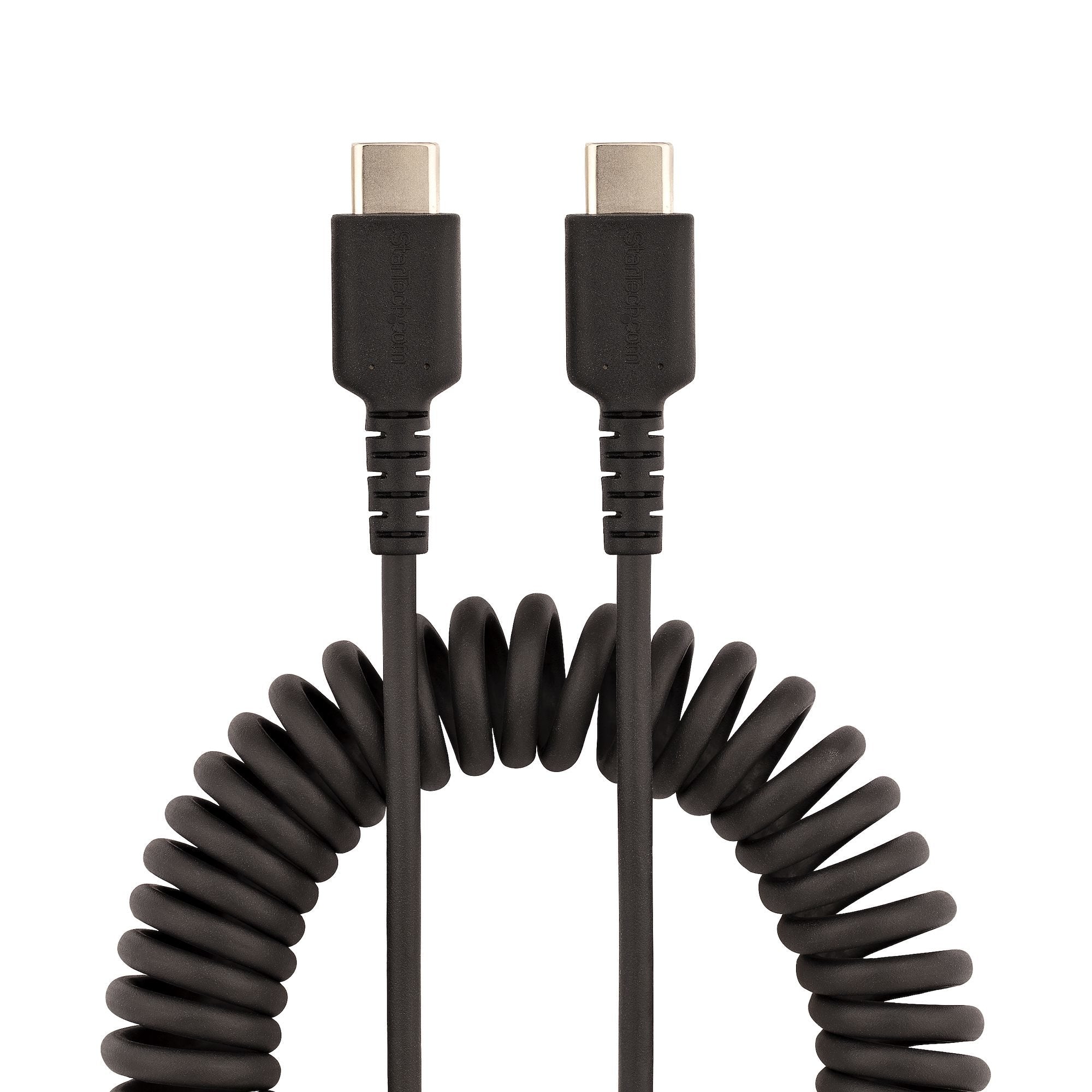 Usb C Charging Cable - 50cm Cabl (20in) Coiled Cable Black