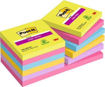 Pack 12 Blocs 90 Hojas Notas Adhesivas 76x76mm Super Sticky Colores Surtidos Ultra 654-12ssuc Post-It 7100290156