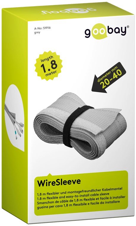 Cubre Cables 20-40mm Con Velcro Plata, 1,8 M Funda Trenzada Textil Goobay
