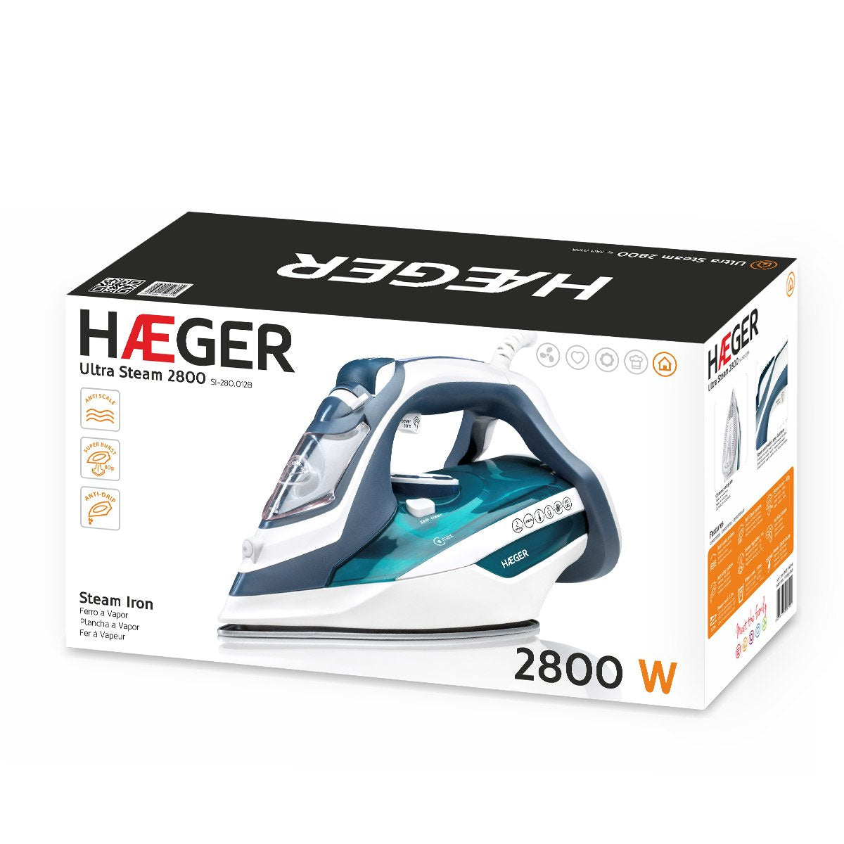 Haeger Ultra Steam 2800 Plancha Vapor-Seco Suela De Cerámica 2800 W Azul, Blanco