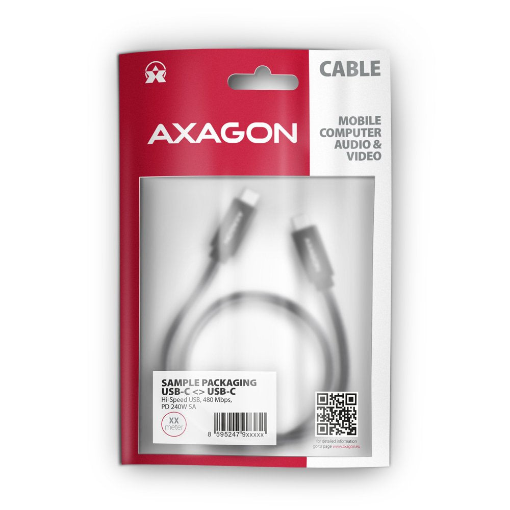 Cable Axagon Hcm2-Cm10ab Lade Usb-C Zu Usb-C 2.0, 1 M, Pd 240 W 5 A, Alu - Negro